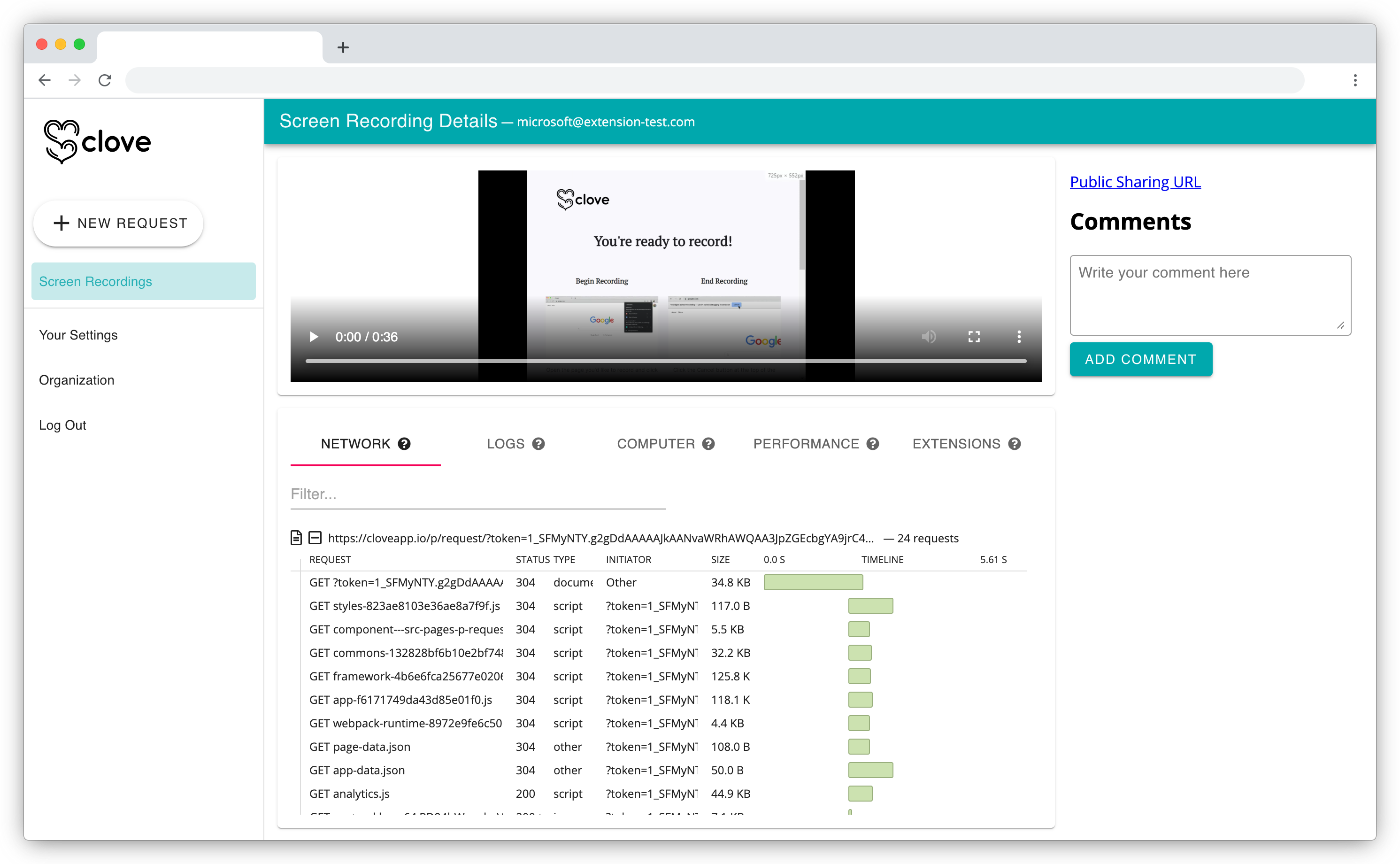 Clove's in-app view demonstrating code re-use with the extension view